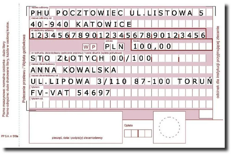 Koszty przelewu pocztowego