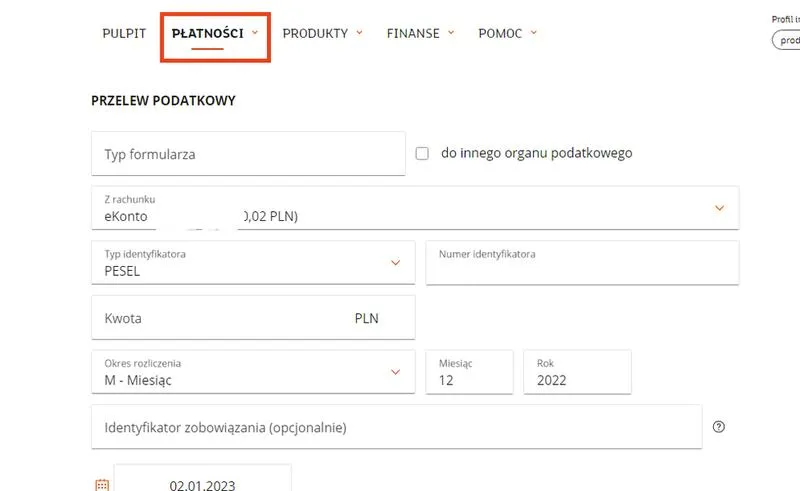 Przelew podatku do US