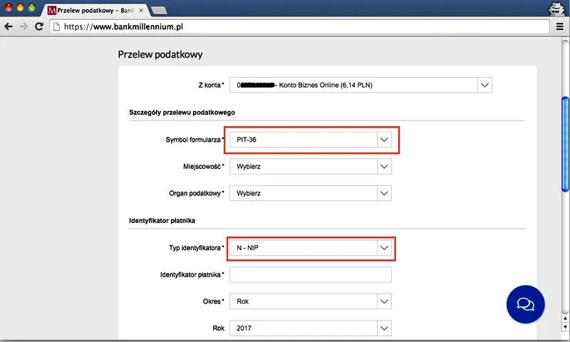 Tradycyjny przelew do urzędu skarbowego