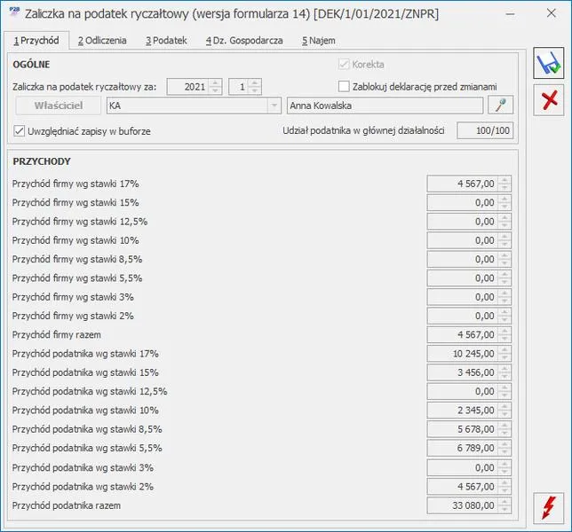 Wypełnianie formularza ryczałtu
